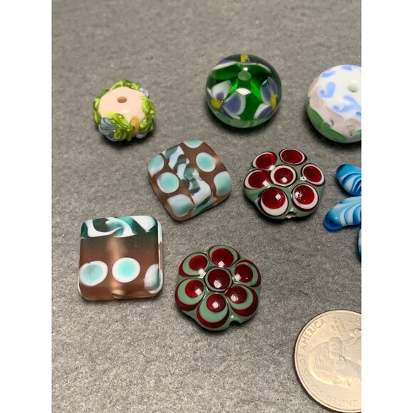 Handmade Lampwork Glass Beads Set - Floral & Polka Dot Designs - Jewelry Making - Picture 8 of 12